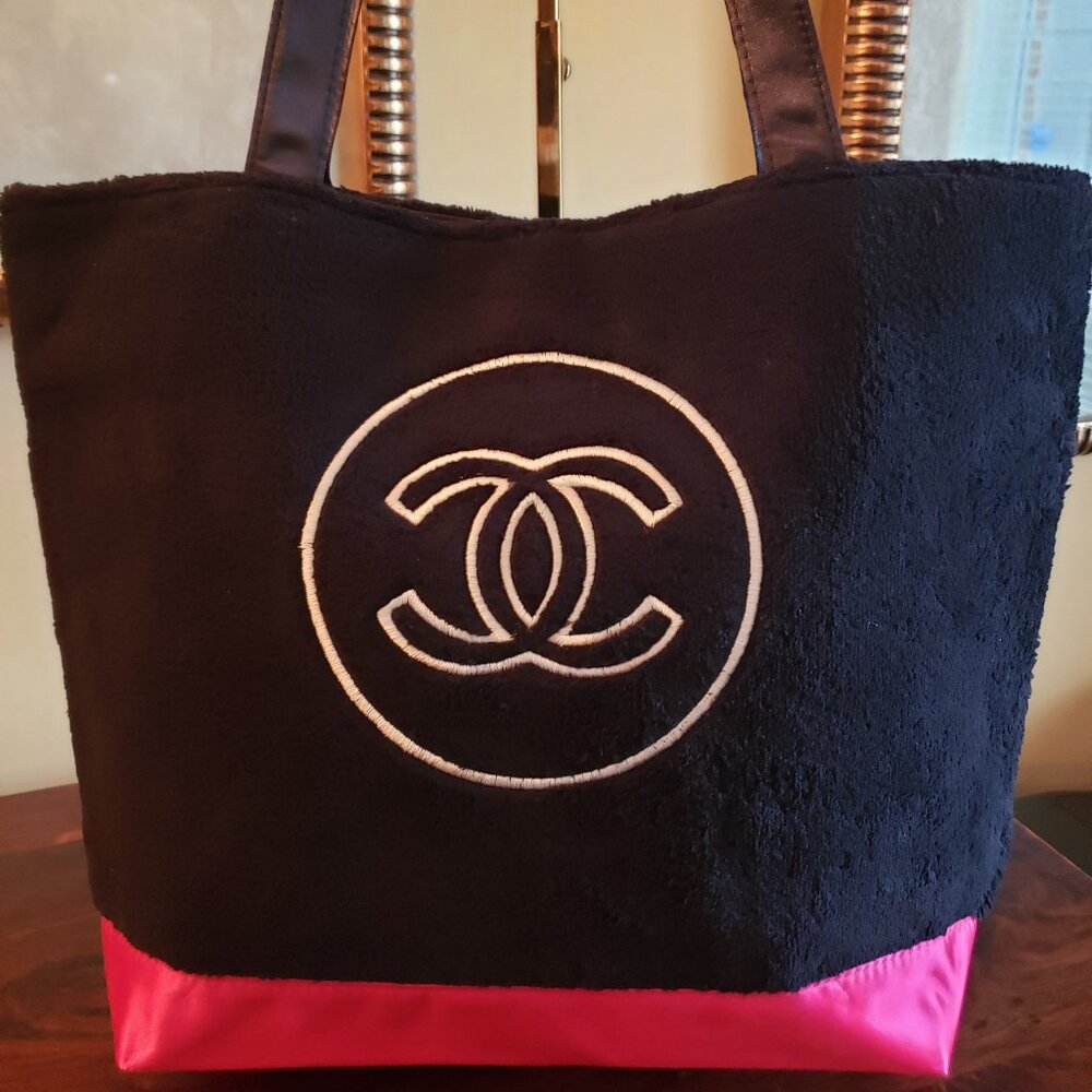 Chanel Black Terry Cloth & Pink Satin Trim from the Precision Collection
